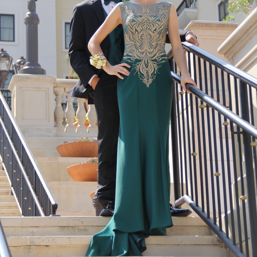 Emerald Green Beaded Evening Gown